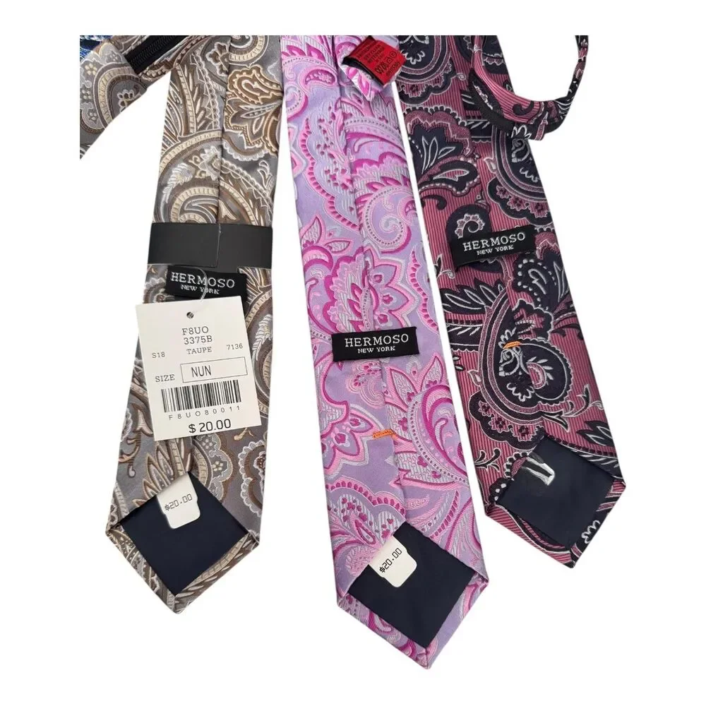 Hermoso Neck Tie Set Boys One Size Multicolor Paisley Zipper Ties Bow Dressy